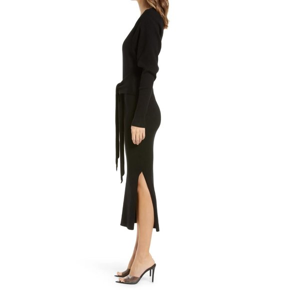 Good American Belted Rib Knit Bodycon Midi Dress - Picture 7 of 10